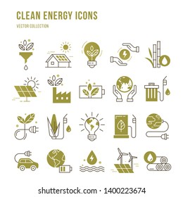 Set of eco vector icons in line style. Eco collection with various icons on the theme of ecology and green energy. Isolated, editable and scalable icons.