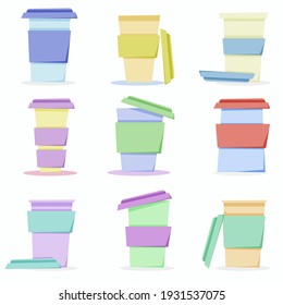 set of eco-friendly cap. Drinks to go. Flat style vector illustration.