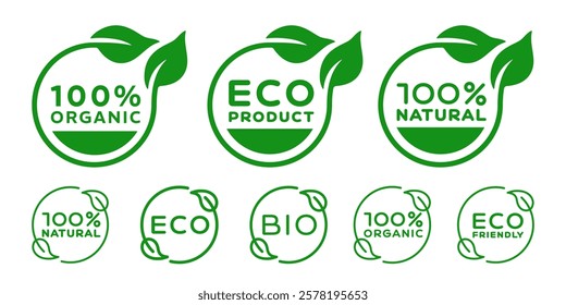 Set Of Eco-Friendly Icons. Ecologic food stamps. Organic natural food labels. Bio Badges.