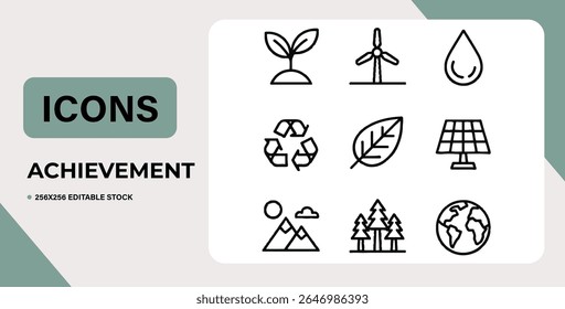 Set of eco-friendly icons.  Line style design, isolated on white background.  Perfect for environmental projects.