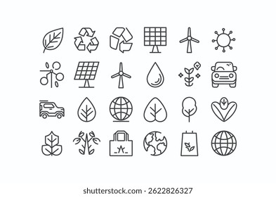 Set of Eco-Friendly Line Icons for Sustainable Living