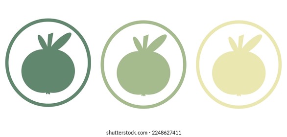 Set von Öko-Symbolen mit einem Apfel in einem Kreis von drei Farboptionen. Vektorsymbol auf weißem Hintergrund