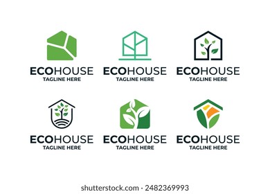 Conjunto de diseño de logotipo ecológico de la casa