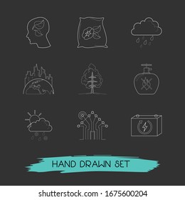 Set of ecological icons line style symbols with rain, gas can, expansion of the city and other icons for your web mobile app logo design.