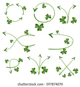 Set of ecological leaf arrow on white background. For use as logos on cards, in printing, posters, invitations, web design and other purposes.