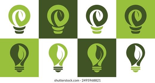 SET Ecological light bulb with leaf logo Vector Logo Minimalist Style Creative Modern Abstract Vector