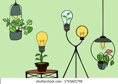 set of ecological light bulbs, symbol, saving energy and preserving the environment, ecology bulb, eco friendly, eco world, flat style vector illustration, each lamp is separate.