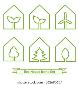 Set of ecological logo icons on white backgrounds.