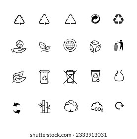 A set of ecological packaging icons. Vector elements are made with high contrast, well suited to different scales. Ready for use in your design. EPS10.	