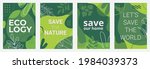 Set of Ecological posters with green backgrounds, liquid shapes, leaves and elements. Layouts for prints, flyers, covers, banners design
