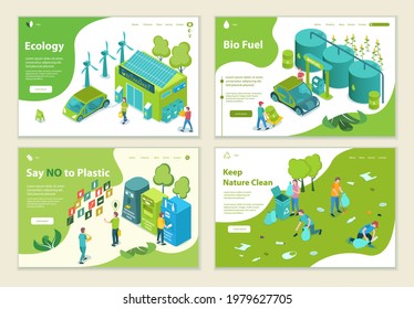 Set of Ecology and Alternative Energy concepts, website template, 3D isometric style vector illustration