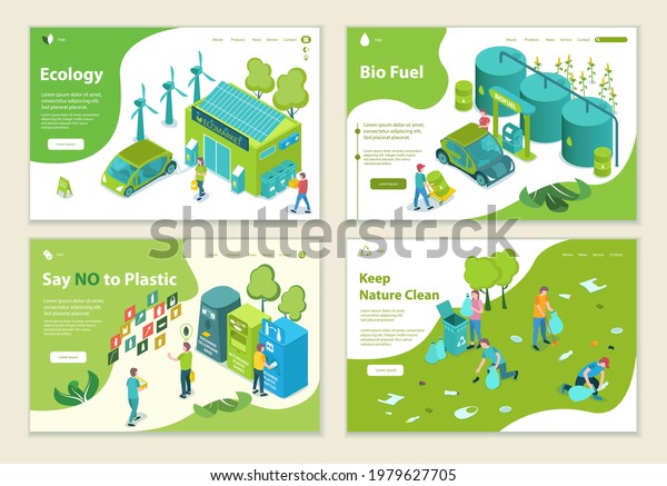 Set of Ecology and\
Alternative Energy concepts, website template, 3D isometric style\
vector illustration