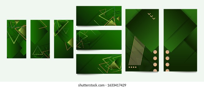 Set of ecology baners summer of abstract green colors in chests. Modern flyer or banner concept