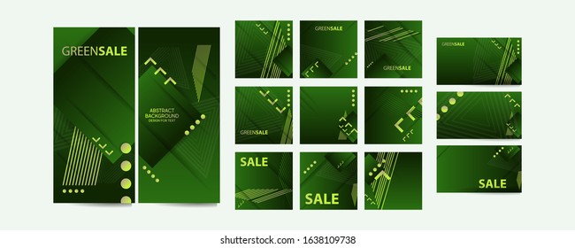 Set of ecology baners summer of abstract green colors in chests. Modern flyer or banner concept