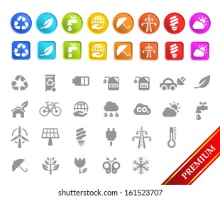 Set of Ecology Buttons 2. 