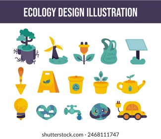 Conjunto de Ilustración vectorial de diseño ecológico, Día del Medio Ambiente.