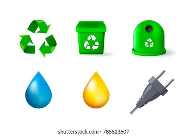 Set of Ecology Elements on White Background . Isolated Vector Illustration 