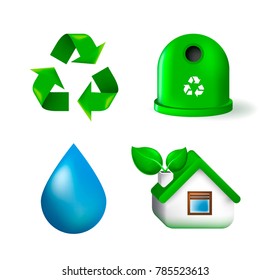 Set of Ecology Elements on White Background . Isolated Vector Illustration 