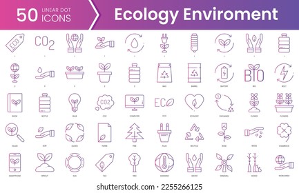 Set of ecology enviroment icons. Gradient style icon bundle. Vector Illustration