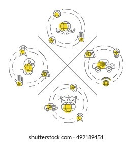 Set of Ecology and Environment Business template website. Environmental protection and pollution set of icons in thin line design. Vector illustration eps10