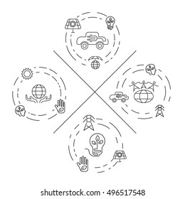 Set of Ecology and Environment Business template website. Environmental protection and pollution set of icons in thin line design. Vector illustration eps10