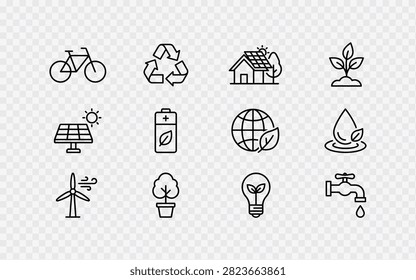 Set of ecology and environment line icons, vector illustration of green energy and sustainability symbols
