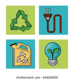 set ecology environment recycle conservation nature icons