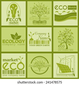 Set of ecology, environment and recycling logos. Vector logo templates and badges 