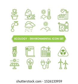 Set of Ecology - environmental icon with flat outline design, simple, trendy and modern design