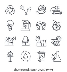 Set of ecology Environmental sustainability icon. Eco friendly pack symbol template for graphic and web design collection logo vector illustration