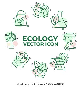 Set of ecology Environmental sustainability icon. Eco friendly pack symbol template for graphic and web design collection logo vector illustration