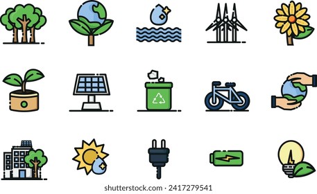 set of ecology, envoirment and sustainability ,lineal color icon , vector illustration design