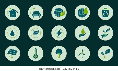 Conjunto de diseño de iconos planos de ecología. Colecciones de iconos de doodle de ecología.