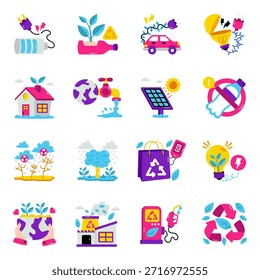 Set of Ecology Flat Icons 