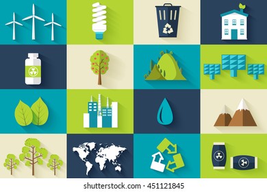 set of ecology flat icons illustration concept. Vector eco template of element for your product or infographics design, web and mobile applications