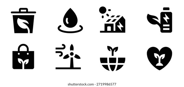 set of Ecology Glyph vector illustration