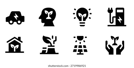 set of Ecology Glyph vector illustration
