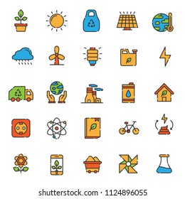 set of ecology icon with flat color, simple line and modern concept use for web education and infographic assets, nature, green, biology, eco, energy, power.