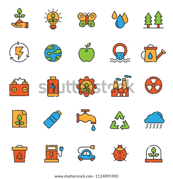 set of ecology icon with simple line\
and modern concept use for web education and infographic assets,\
nature, green, biology, eco,  flat icon,\
power.