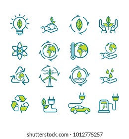 Set of Ecology icon in thin line style. Vector illustration.