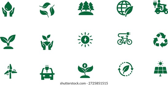 Conjunto de diseño de Vector de icono de ecología, símbolo de signo ecológico, verde 