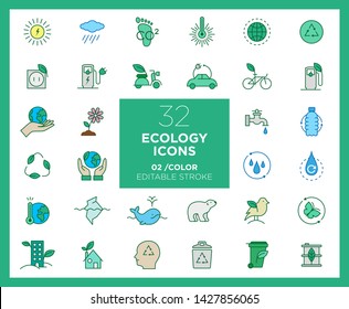 Set of Ecology icons in color	
