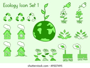 A set of ecology icons in doodle style