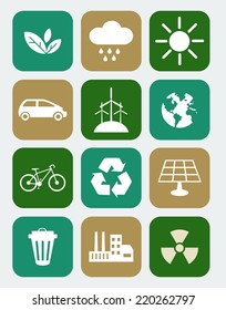 Set of ecology icons in flat colorful style   