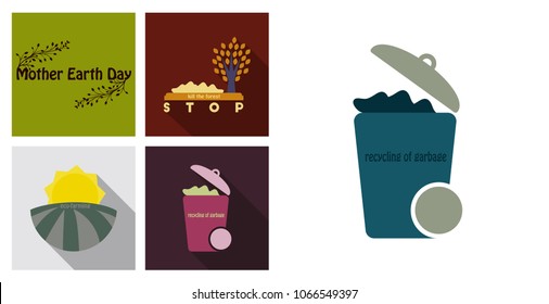 Set of ecology icons in flat style with shadow