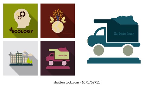 Set of ecology icons in flat style with shadow