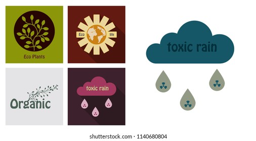Set of ecology icons in flat style with shadow