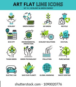 Set of ecology icons for graphic and web design, flat line vector illustration 