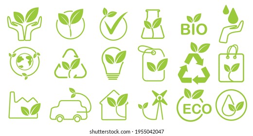 Set Of Ecology Icons. Green Energy, Recycling, Sustainable Concept Icon Collection.