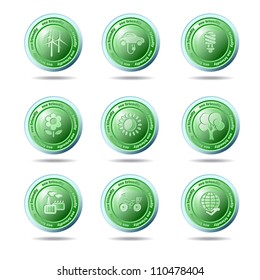 Set of ecology icons in green tones on the white background